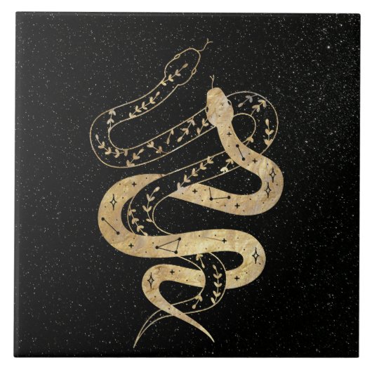 Fantasy Gold en Black Mystical Snakes Tegeltje (Voorkant)