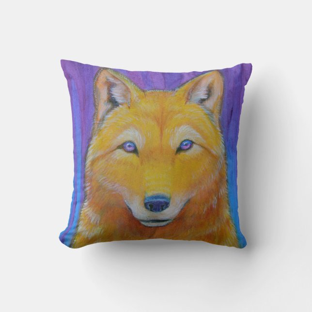 Fantasy Golden Wolf Head Pillow Kussen (Voorkant)