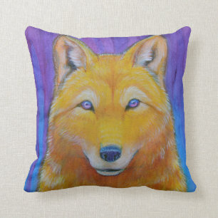 Fantasy Golden Wolf Head Pillow Kussen