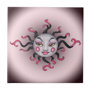Fantasy Gothic Black Pink Sun Goddess Face Tegeltje