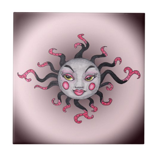 Fantasy Gothic Black Pink Sun Goddess Face Tegeltje (Voorkant)
