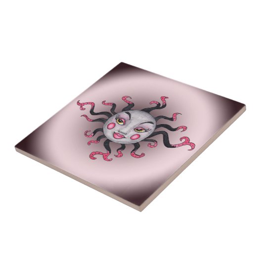 Fantasy Gothic Black Pink Sun Goddess Face Tegeltje (Zijkant)