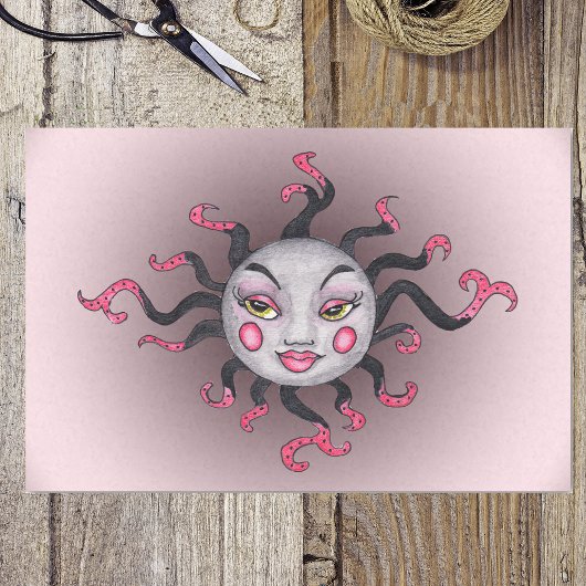 Fantasy Gothic Black Pink Sun Goddess Face Tissuepapier