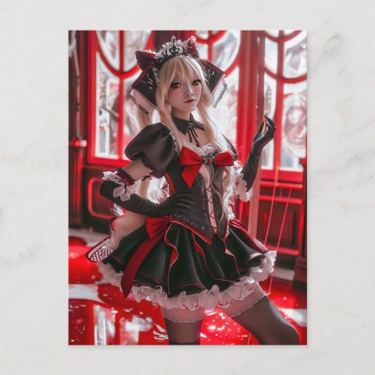 Fantasy Gothic Maid met Kawaii-stijl Briefkaart (Voorkant)