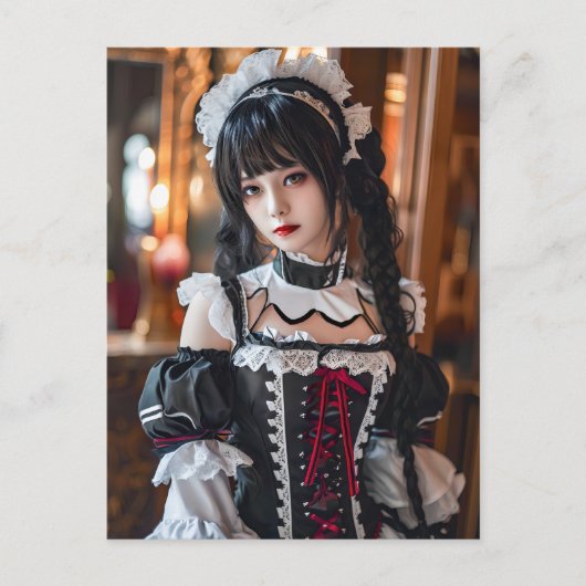 Fantasy Gothic Maid met Kawaii-stijl Briefkaart (Voorkant)