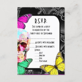 Fantasy gothic schedel zwart bruiloft R.S.V.P RSVP Kaartje