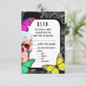 Fantasy gothic schedel zwart bruiloft R.S.V.P RSVP Kaartje (Staand voorkant)