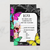 Fantasy gothic schedel zwart bruiloft R.S.V.P RSVP Kaartje (Voorkant / Achterkant)