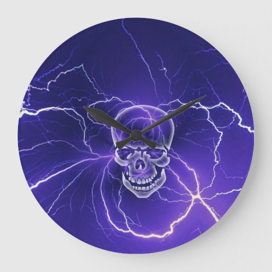 Fantasy Gothic Skull Bone Lightning Blue Grote Klok (Voorkant)