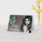Fantasy Gothic Woman with Butterfly Birthday Card Kaart (Gele Bloem)
