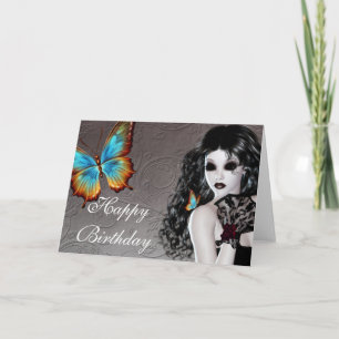 Fantasy Gothic Woman with Butterfly Birthday Card Kaart