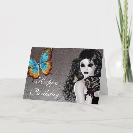 Fantasy Gothic Woman with Butterfly Birthday Card Kaart (Voorkant)