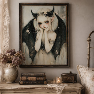 Fantasy Gotische Fee met Bloemenkroon Muur Kunst Foto Afdruk