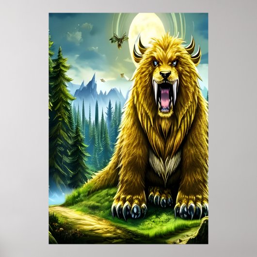 Fantasy gouden sabertooth beer | AI Art Poster (Voorkant)