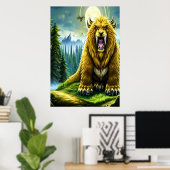Fantasy gouden sabertooth beer | AI Art Poster (Thuiskantoor)