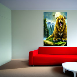 Fantasy gouden sabertooth beer | AI Art Poster