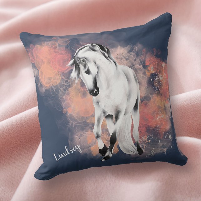 Fantasy Gray Horse Pink Clouds Blue Kussen (Creator heeft geüpload)