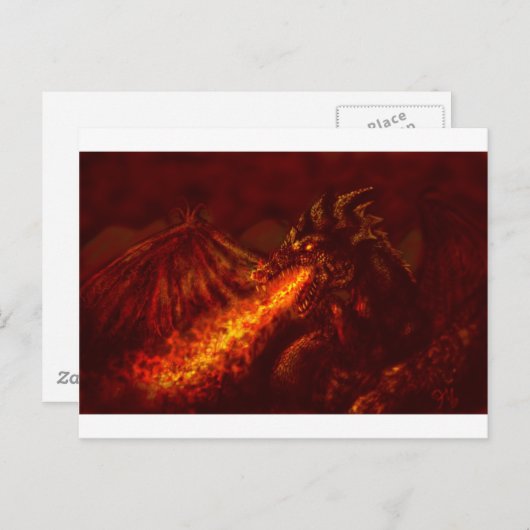 Fantasy Great Red Dragon Breking Fire Briefkaart (Voorkant / Achterkant)