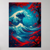 Fantasy Great Wave met kersenbloesems Poster (Voorkant)