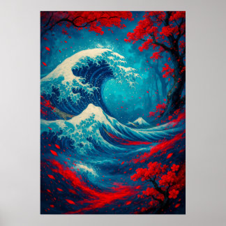 Fantasy Great Wave met kersenbloesems Poster
