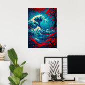 Fantasy Great Wave met kersenbloesems Poster (Thuiskantoor)