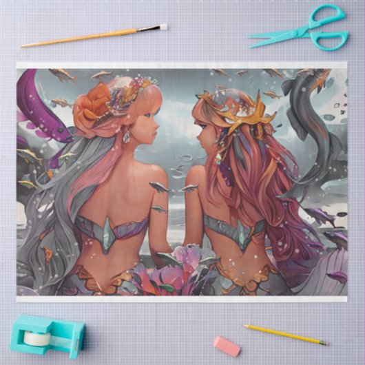 Fantasy Grijs en Roze Waterverf Zeemeermin Tissuepapier (Craft)