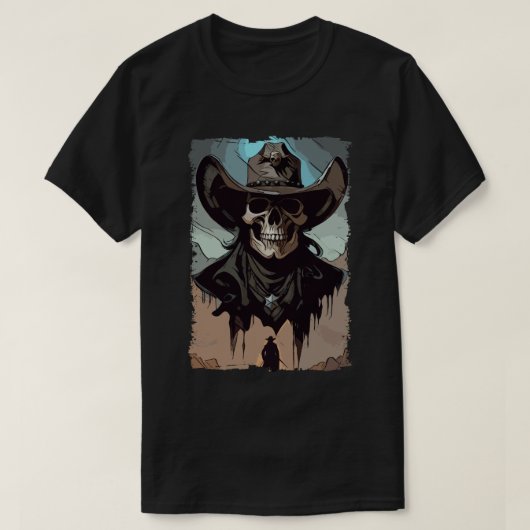 Fantasy Grunge Skull Wild West Cowboy Southern Art T-shirt (Design voorkant)