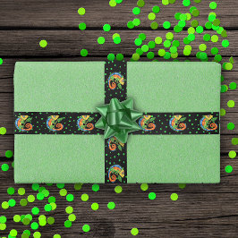 Fantasy hagedis in levendige kleuren zwart groen S Satijnen Lint