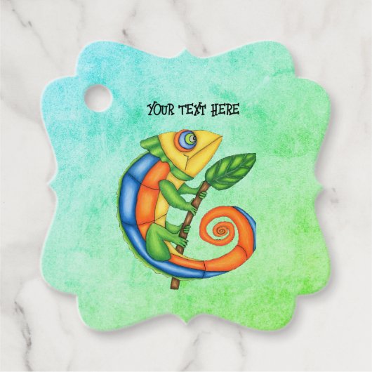 Fantasy Hagedis op Branch Big Eyes Groen Blauw Mix Bedankjes Labels (Voorkant)