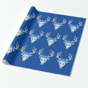 Fantasy Head of White Deer Blue Rozen Antlers Cadeaupapier