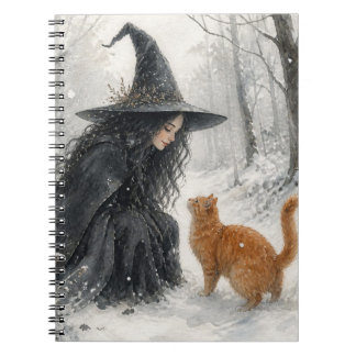 Fantasy Heks en Sinaaspoes in Winterbos Notitieboek