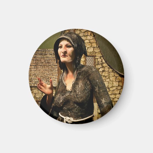 Fantasy Heks Middeleeuws Dorp Halloween Magneet (Voorkant)