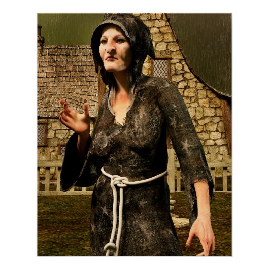 Fantasy Heks Middeleeuws Dorp Halloween Perfect Poster (Voorkant)