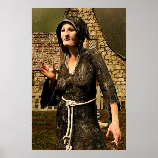 Fantasy Heks Middeleeuws Dorp Halloween Poster (Voorkant)