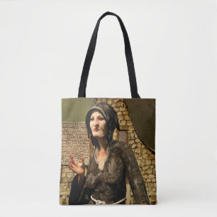 Fantasy Heks Middeleeuws Dorp Halloween Tote Bag