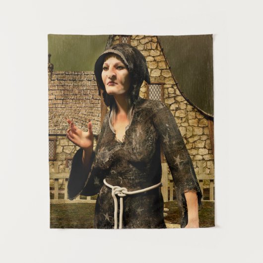 Fantasy Heks Middeleeuws Dorp Halloween Wandkleed (Voorkant)