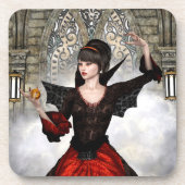 Fantasy Heks - Middeleeuwse Kasteel Halloween Kuns Bier Onderzetter (Voorkant)