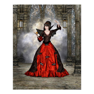 Fantasy Heks - Middeleeuwse Kasteel Halloween Kuns Perfect Poster