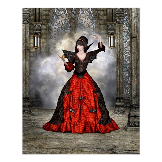 Fantasy Heks - Middeleeuwse Kasteel Halloween Kuns Perfect Poster (Voorkant)