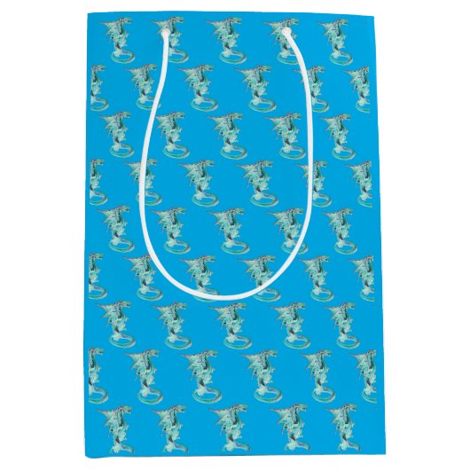 Fantasy Hemelblauwe Draak Blauwe Mythische Schepse Medium Cadeauzakje (Voorkant)
