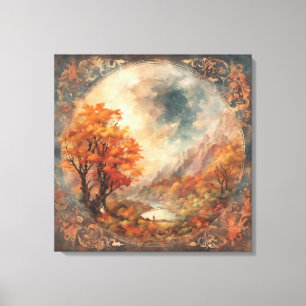 Fantasy Herfst In de bergen Kleurrijke kunst Canvas Afdruk