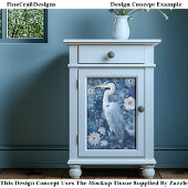 Fantasy Heron Vogel met Blauwe Bloemen BV5 Decoupa Tissuepapier