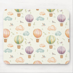 Fantasy-hete luchtballonpatroon watercolorontwerp muismat