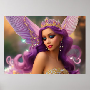 Fantasy Hispanic meisje vlinder paars roze B Poster