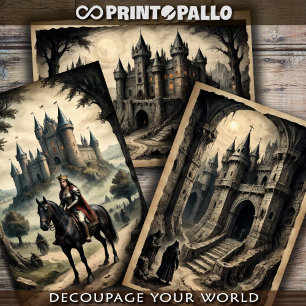 Fantasy horror middeleeuws kasteel en koningin inpakpapier vel