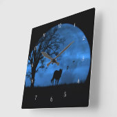 Fantasy Horse en Big Full Moon Cool Vierkante Klok (Hoek)