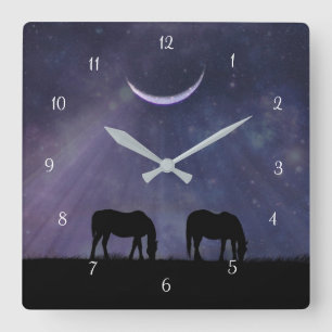 Fantasy Horse en Crescent Moon Vierkante Klok