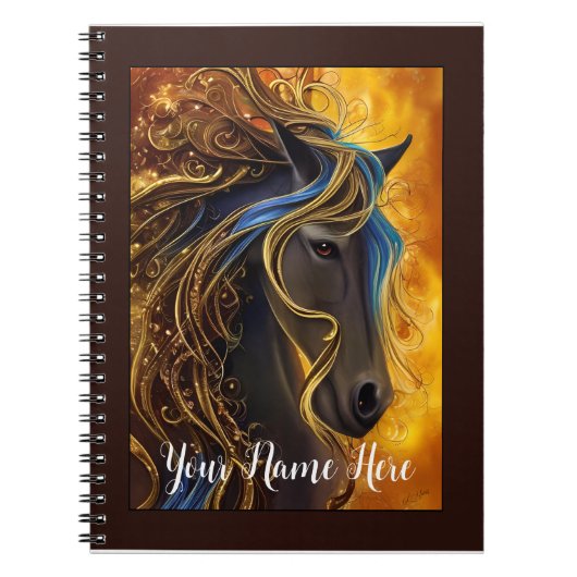 Fantasy Horse in Black & Gold, bewerkbaar Notitieb Notitieboek (Voorkant)