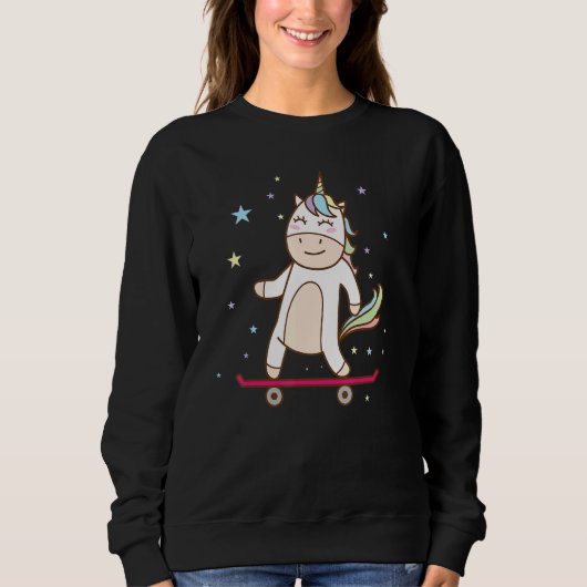 Fantasy Horse Unicorn op het skateboard Trui (Voorkant)