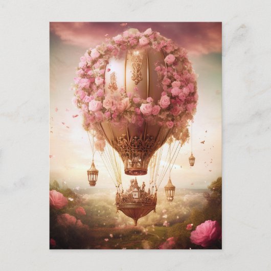Fantasy Hot Air ballonroze Gold Briefkaart (Voorkant)